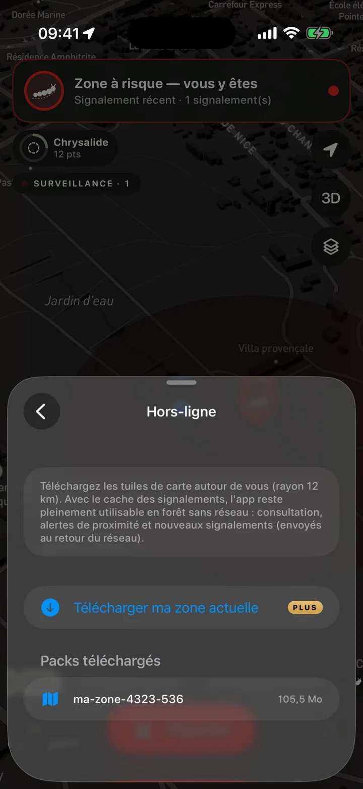 Zone de carte téléchargée pour une utilisation hors ligne